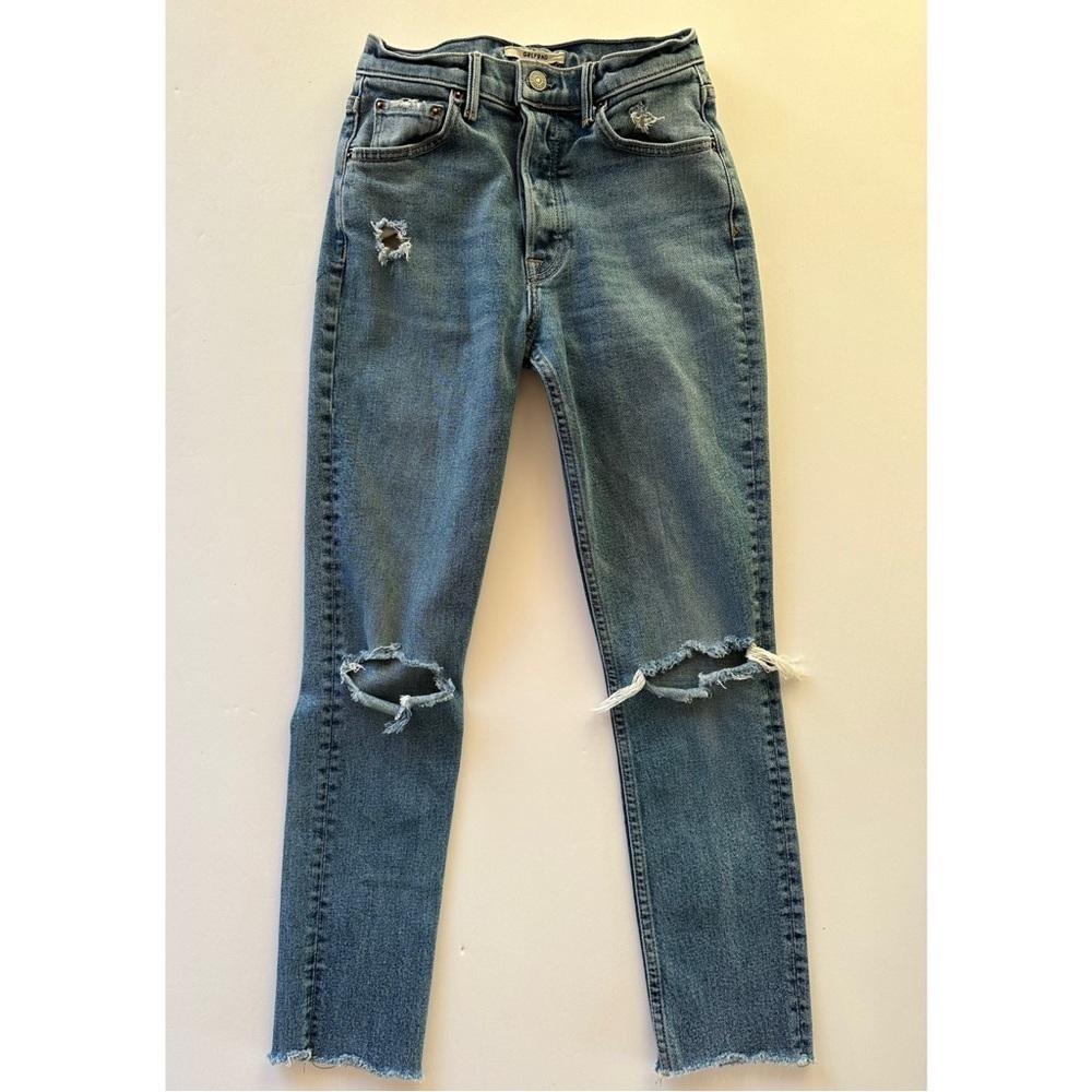 GRLFRND Karolina High Rise Slashed Raw Hem Jeans Size 25